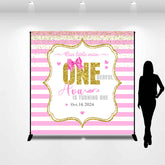Lofaris Customized Name Pink Stripes 1st Birthday Backdrop